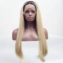 Bombshell темные корни Омбре микс блонд прямой синтетический 13*3 дюймов парик фронта шнурка Glueless термостойкие волокна волос для женщин