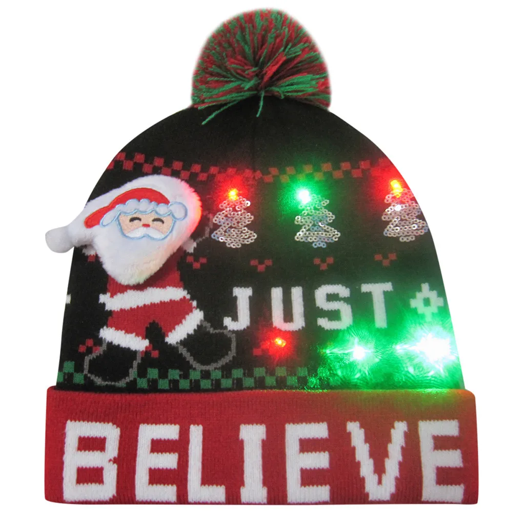 Merry Christmas женские мужские шапки для взрослых светодиодный светящийся головной убор вязаный некрасивый свитер Праздничные рождественские вечерние шапки шапка 9,3 - Цвет: G