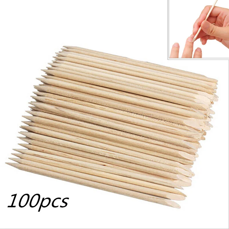 100pcs-Nail-Art-Orange-Wood-Stick-Cuticle-Pusher-Remover-Spade-Shape-Sharp-Tip-Two-End-for