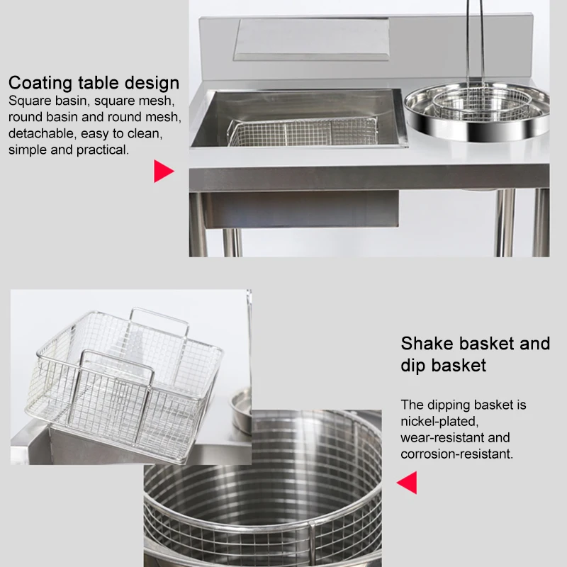 WK-800 Breading Table Commercial Stainless Steel Breading Table Fried Chicken Breading Machine Burger Shop Equipment 6
