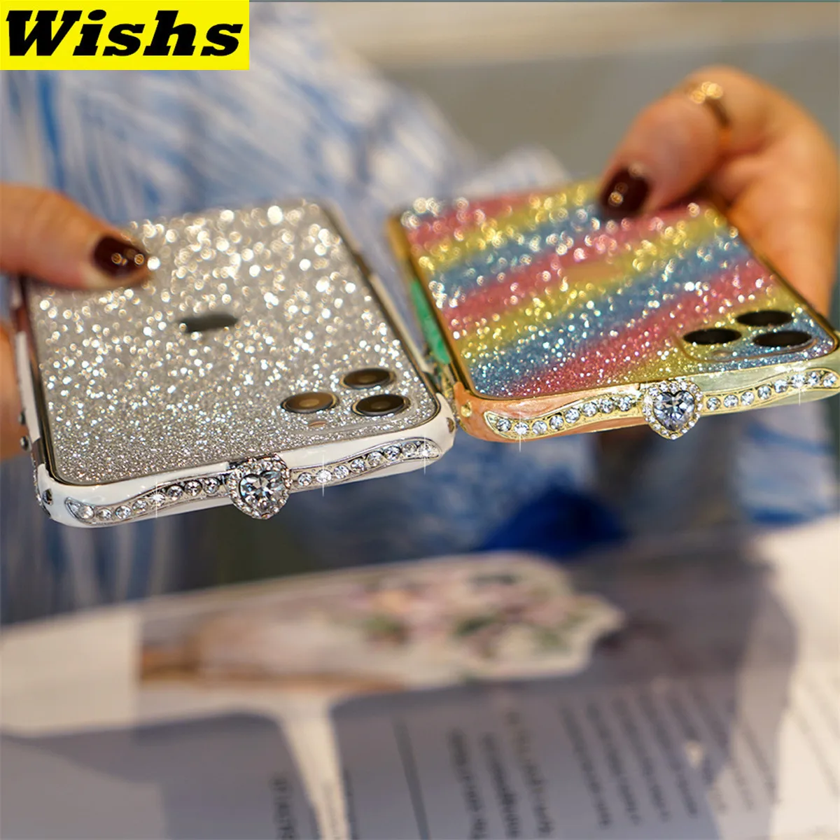 

Glitter Rhinestone Bumper Case For iPhone 11 Max XR X XS 8 7 6S 6 Plus Case Bling Diamond Love Heart Buckle Metal Aluminum Frame
