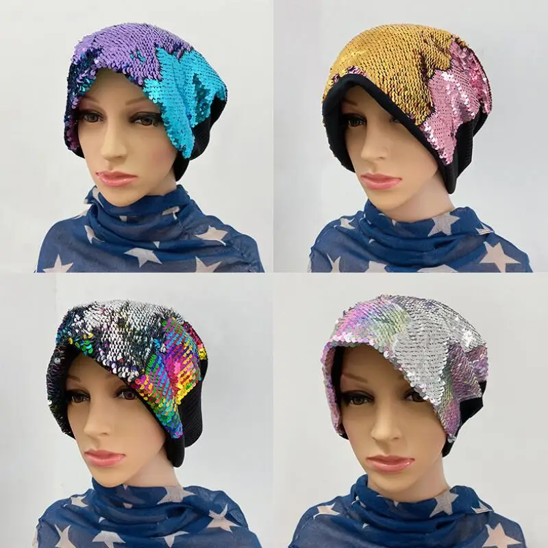 

Hot Winter Hats for Women Beanie Men Skullies Bonnets Sequined Knit Hat Metallic Shining Sequin cap Party Club Dance Beanie Cap
