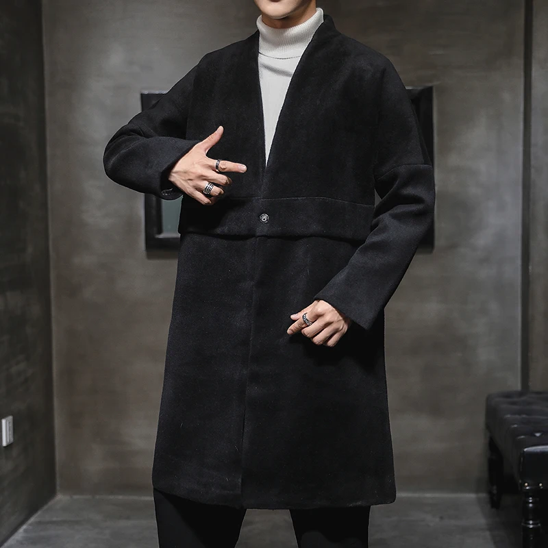 

Solid Color Long Trench Jacket Male Single Breasted Business Casual Overcoat Parka 2020 Fashion Men's Wool Coat Winter Warm