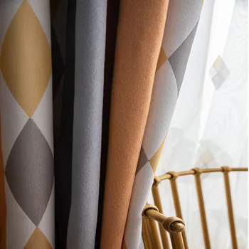 

Jacquard Colored Diamond Geometry Nordic Curtains Stitching Stripe Window Shade Cloth Chenille Curtains For Living Room MY019#5