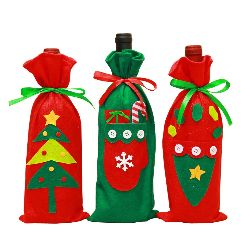 Рождественские украшения, Санта Клаус сумки для винных бутылок набор Снеговик подарки шампанское блёстки держатели Рождественская Домашняя вечеринка настольные украшения
