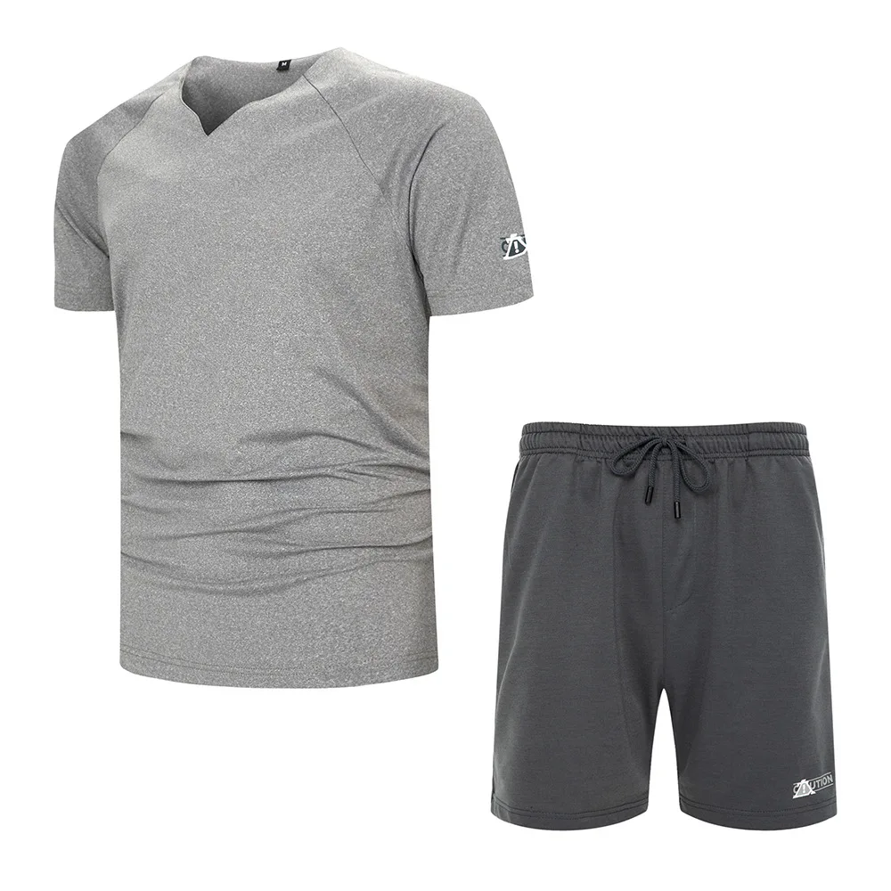 

2021 Summer Men Short Sleeve Clothing Sets V-neck T-shirt + Short Bottoms Sports Suits EU Size S-2XL
