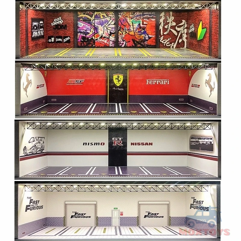 GEECHAN 1:64 Diorama Display Cabinet Bright Model Carport JDM Nissan LBWK AMG MPOWER LAMBO USB LED lights Finished |