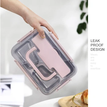 

Stainless Steel Lunch Box 3 Grid Separate Portable Bento Boxes Microwave Heating Dinnerware Food Storage Container for Kid Adult