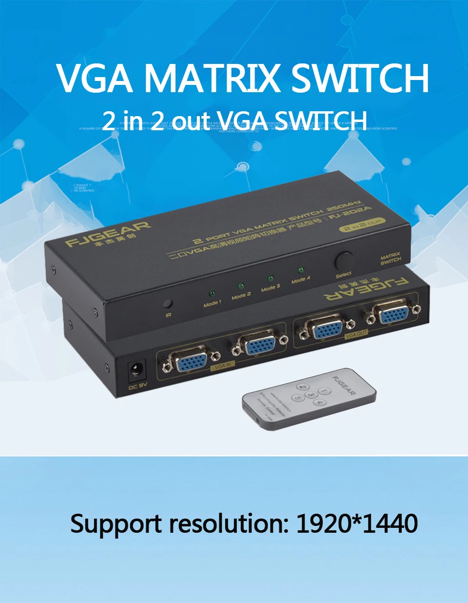 2 порта VGA коммутатор 2 в 2 выхода VGA матричный коммутатор 2 компьютера делятся 2 монитора с разрешением 1920*1440