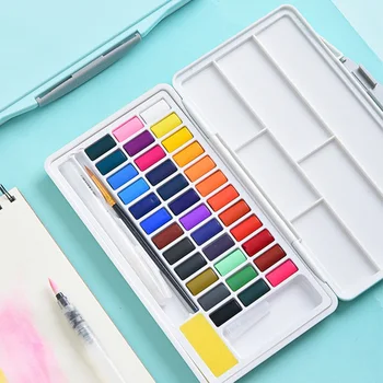 

School Stationery Water Brush Painting Drawing Plastic Box Portable Students Artists Pigment Solid Watercolor Paint Set Gift DIY