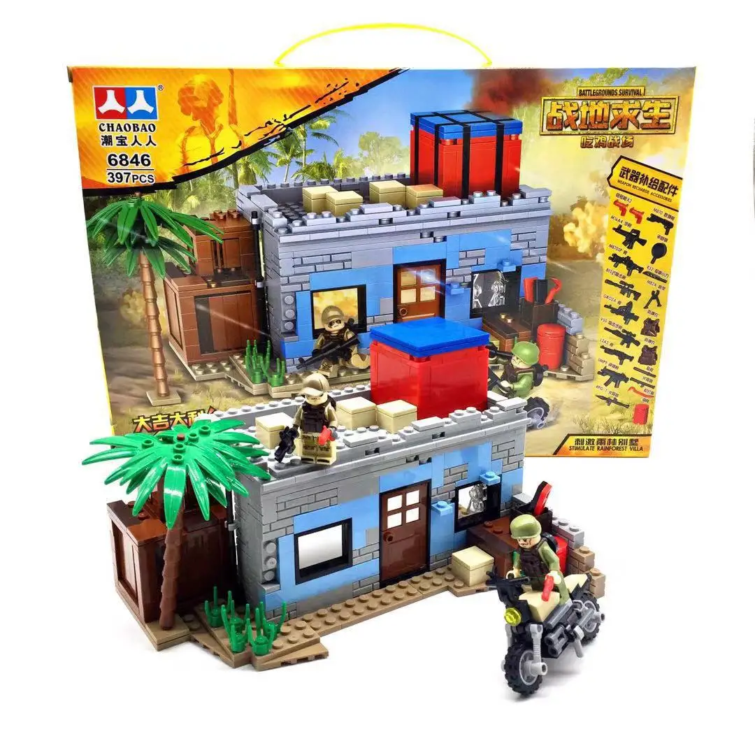 

Tide Treasure Building Blocks Chicken Villa Weapons Street View Architecture Boy Top Grade Toy Birthday Gift