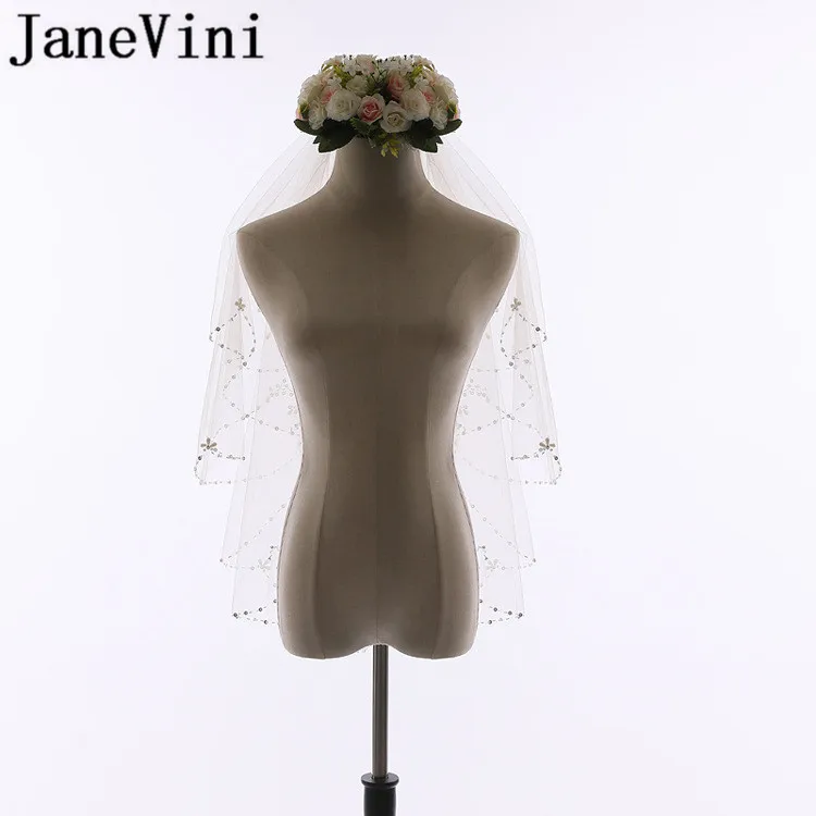 JaneVini цвета слоновой кости короткая свадебная фата с расчески жемчужные бусины 2 слоя свадебная вуаль волосы свадьба тюль невесты быть аксессуары