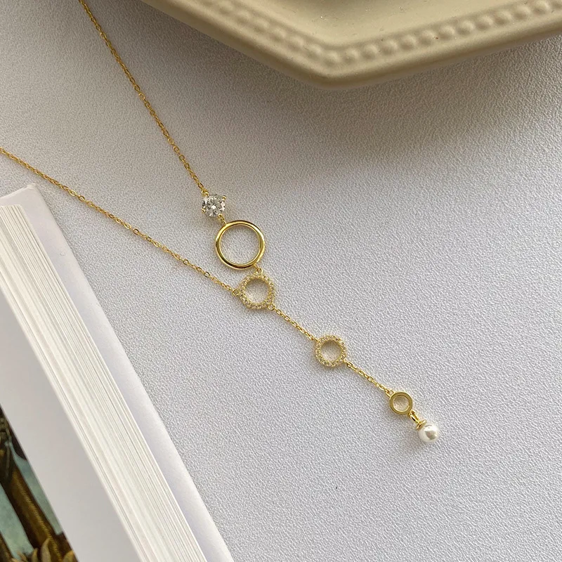 

Far Vatican S925 Fine Silver Accessories Hollow out Circle Long Tassel Necklace Women's Shell Pearls Choker New Products Accesso