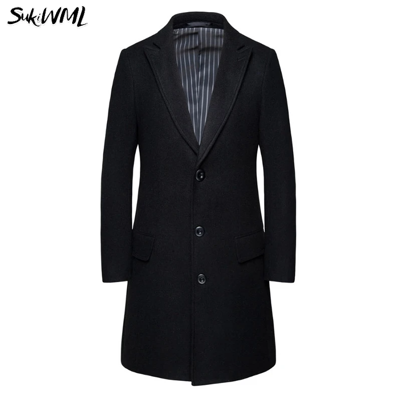 SUKIWML Тренч Homme новая одноцветная мужская длинная Куртка Осенние Длинные куртки и пальто зимнее пальто в британском стиле M-6XL