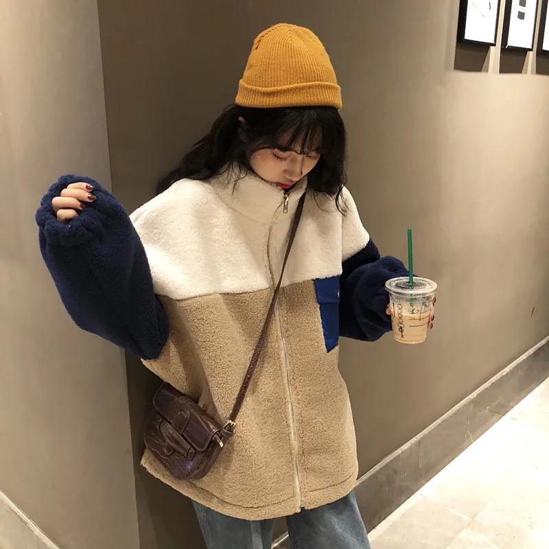 

Photo Shoot 2018 New Style Korean-style Loose-Fit Faux Lambswool Fur Thick Warm Cotton-padded Clothes Cotton Coat