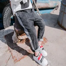 Джинсовые брюки для мальчиков детские весенне-осенние штаны в Корейском стиле для малышей обтягивающие штаны эластичные детские плотные брюки с начесом