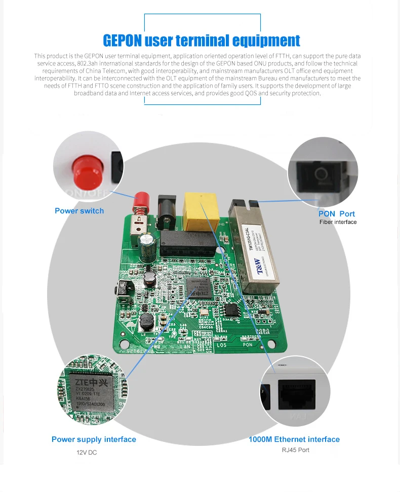 Onu Gpon Gigabit 1 порт печатной платы набор микросхем для ZTE 5/10 шт посылка для продажи gpon onu FTTH