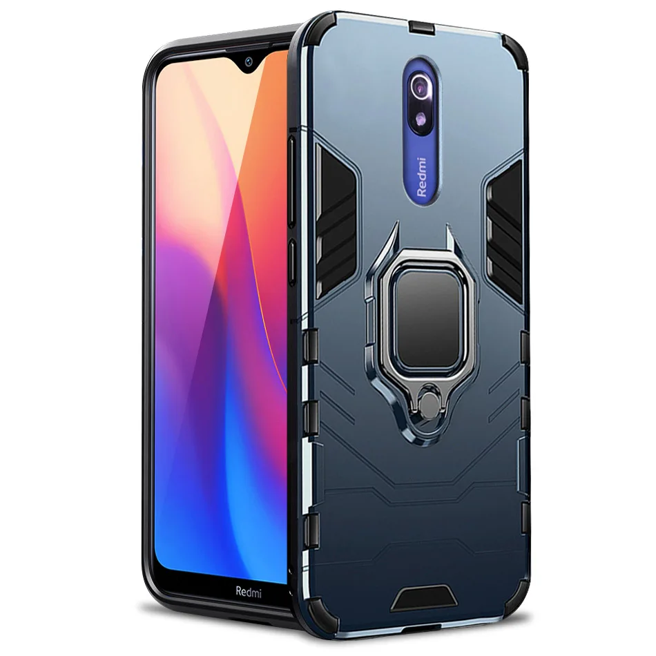 Shockproof Armor Rubber Silicon Case For Xiaomi Redmi 8A case Redmi 8A Bumper TPU Back Cover for Redmi 8 case for xiaomi redmi 8 - Цвет: Blue -Finger Ring 1