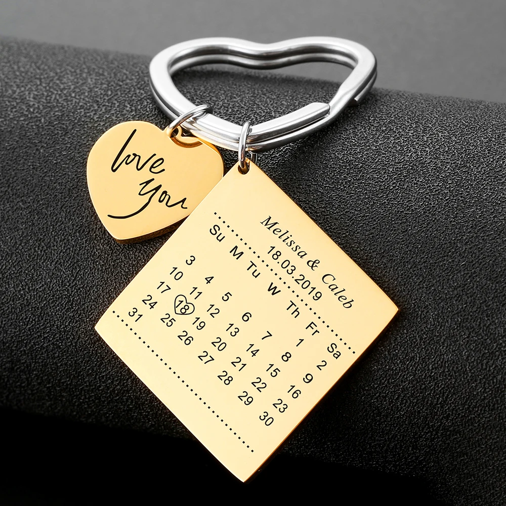

Personalized Name Date Keychain Custom Calendar Letter Key chain Key Pendant Chain Car Women Cute Purse Bag Charms Gift Ring