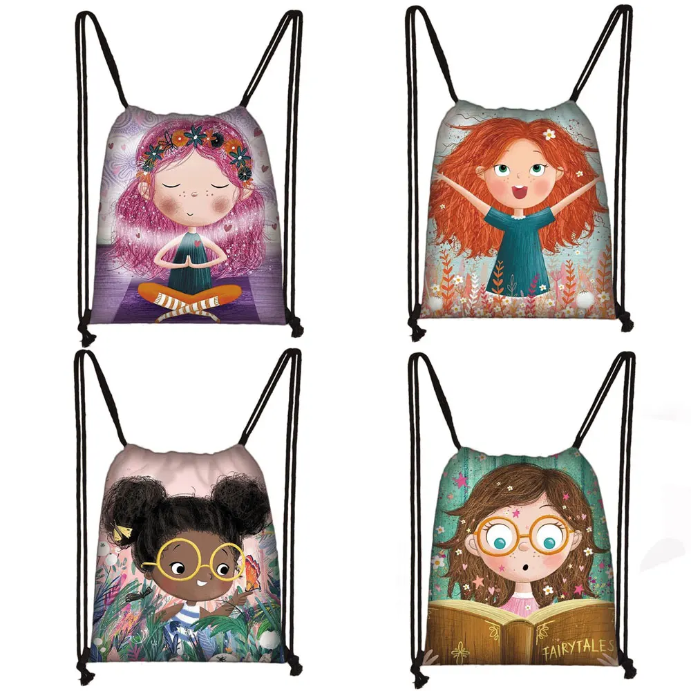 

Cute Cartoon Girls Drawstring Bag Kawaii Teenager Girl Bookbag Women Travel Bag Casual Backpack Kids Bagpack Canvas Storage Bags