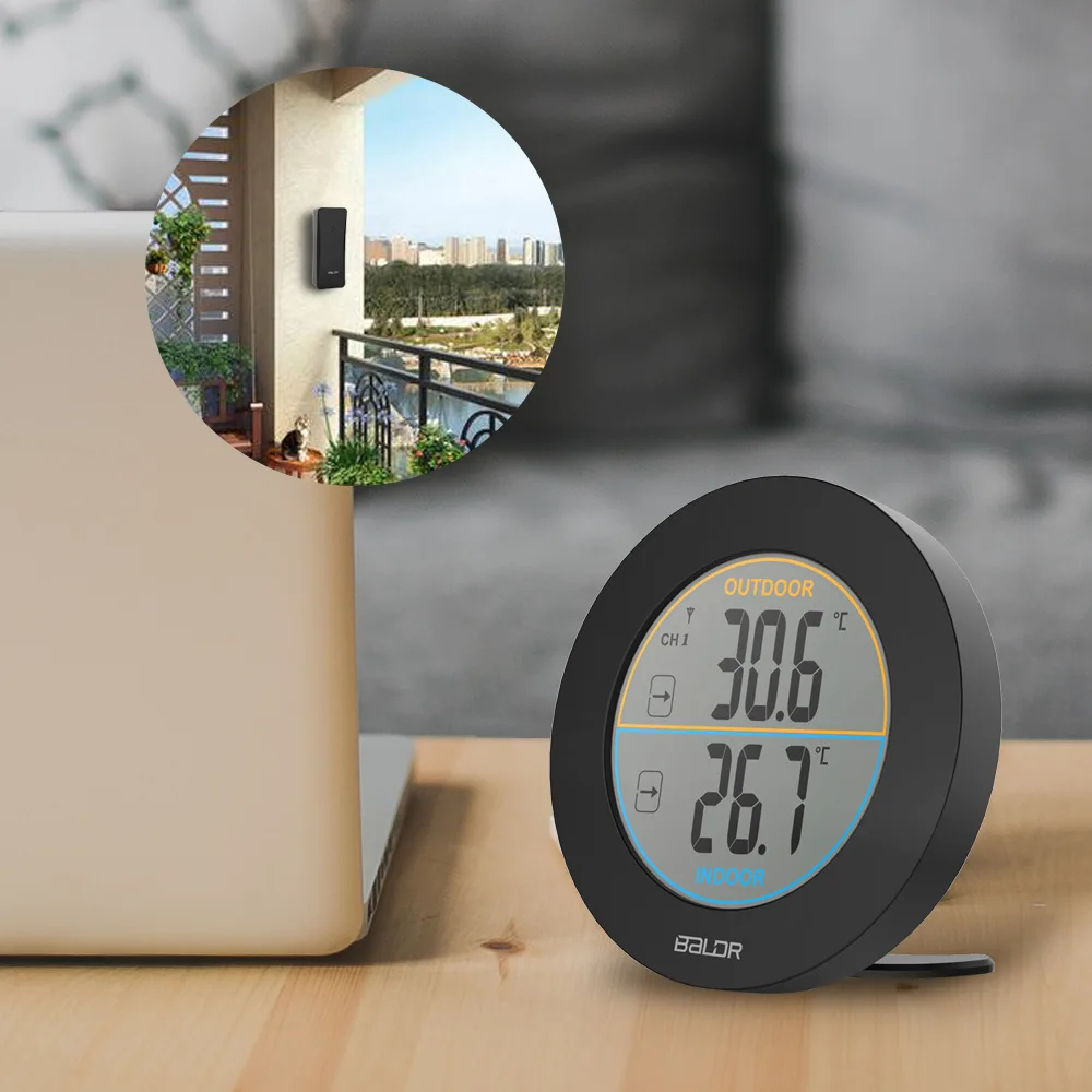 

Digital Round Wireless Thermometer For Indoor Outdoor Use LED Display C/F Switchable Design White/Black
