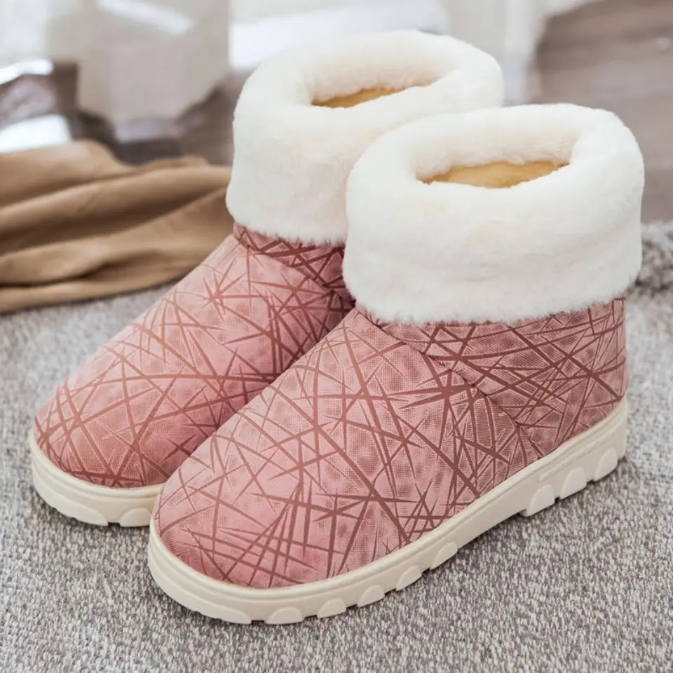 Pink Теплые тапочки; мужская домашняя обувь; Плюшевые тапочки; Мужская зимняя домашняя обувь; большие размеры; 49/50; Тапочки для ванной; zapatos hombre - Цвет: Pink