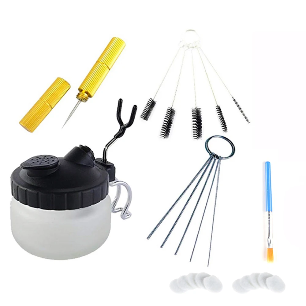 

Airbrush Washing Tool Set Spray Machine Wash Tools Paint Cleaning Jar Bottle Needle Nozzle Bristles Brushs Sponge Filters Set