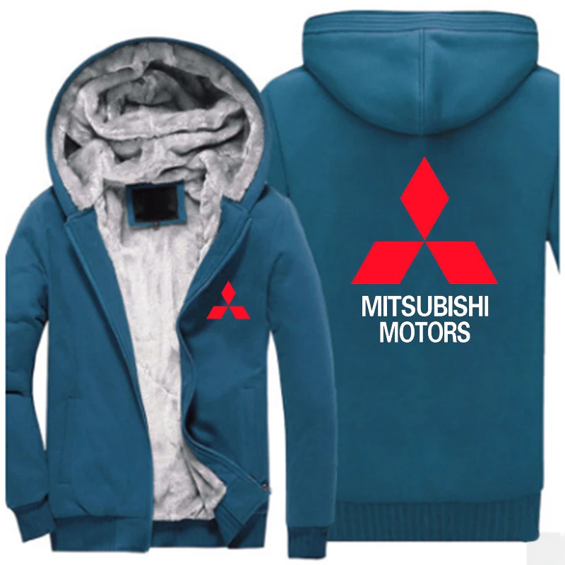 Мужской бренд Mitsubishi, зимняя куртка с капюшоном на молнии, Мужское пальто, повседневная утепленная толстовка с логотипом, модные толстовки с красным принтом
