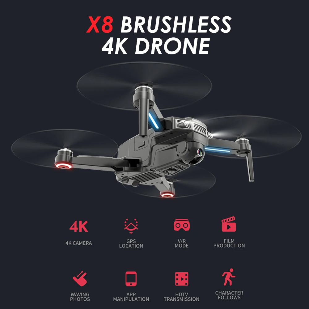 

CSJ-X8 Brushless RC Drones with Camera 4K Drone GPS Gesture Photos Video RC Quadcopter Helicopter 2/3 Batteries Portable Bag