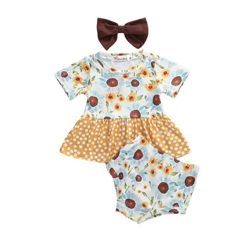

0-3Y Toddler Newborn Infant Baby Girls Flower Clothes Set Summer Ruffels T shirts Shorts Outfits Girls Costumes