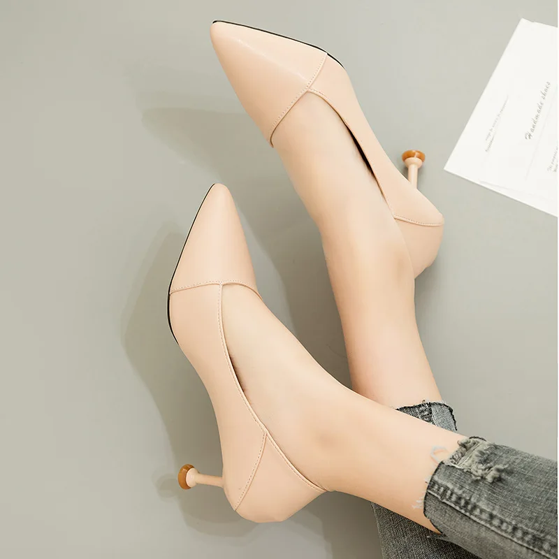 

2019 Spring New Style Pointed-Toe Solid Color Low-Cut High Heel Shoes WOMEN'S Shoes Thin Heeled High-Heel OL Work Shoes