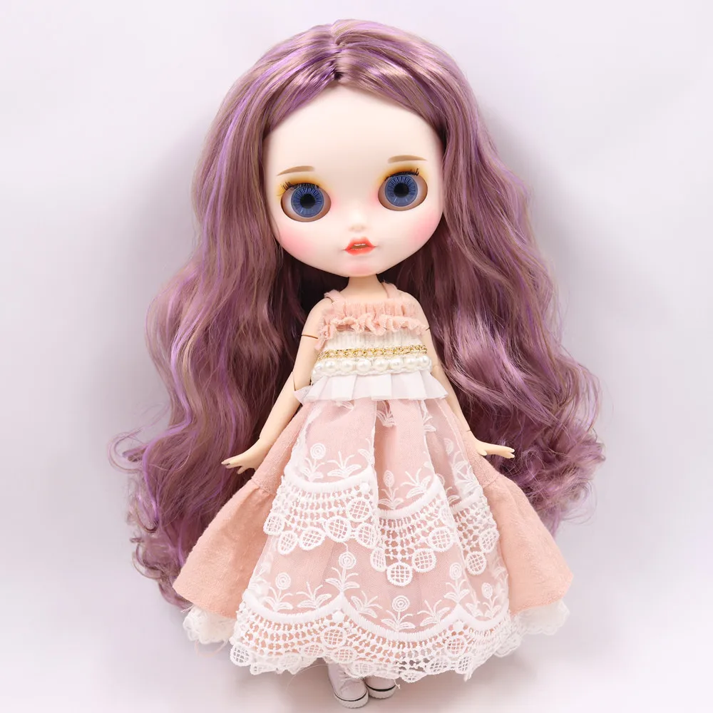 Ледяной обнаженный Blyth кукла No. BL7216/9400 фиолетовый микс золотые волосы резные губы пупырчатая рот матовая индивидуальная лицевая муфта тела 1/6 bjd