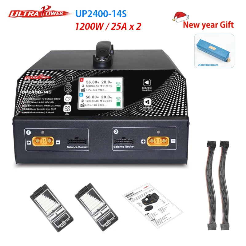 

UltraPower UP2400-14S 2400W 50A Balance Dual Charger For UAV Agriculture Mapping Drone 6S 12S 14S LiPo LiHV Battery