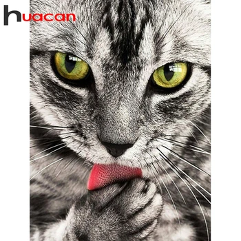

Huacan Diamond Painting Full Square Cat Kit 5D DIY Diamond Embroidery Mosaic Animal Decorations Home