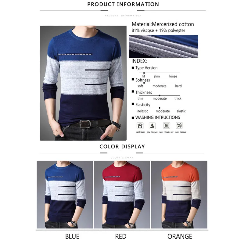 Popular TFETTERS 2019 Brand Male Pullover Sweater Men Knitted Striped Sweaters O-neck Mens Knitwear Clothes Winter Men Sweater