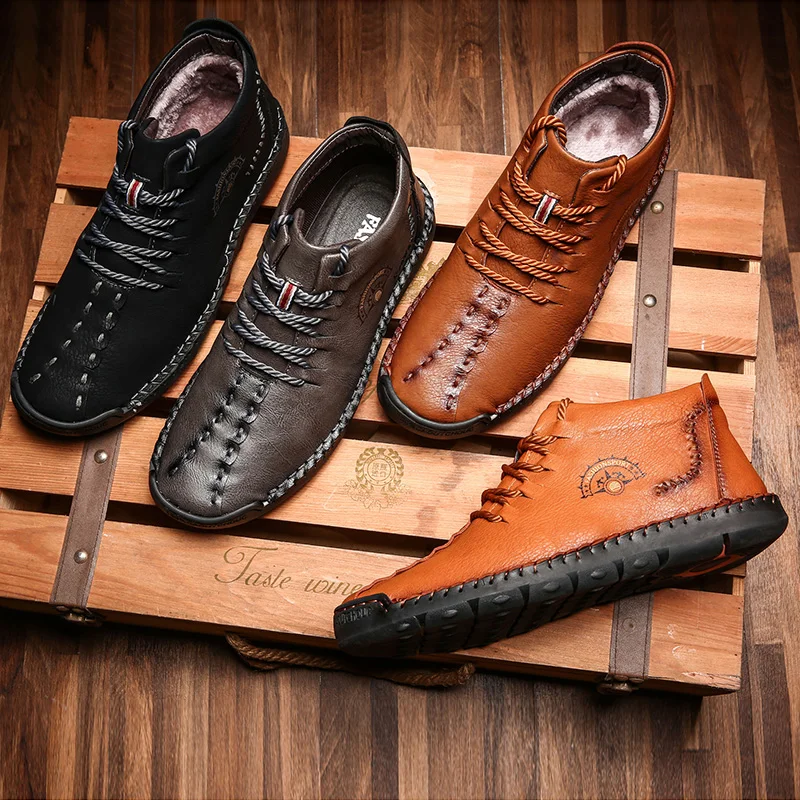 Mazefeng/зимние мужские ботинки; кожаные зимние ботинки с высоким берцем; теплые водонепроницаемые ботильоны на меху; Мужская зимняя обувь; Дополнительный размер 49