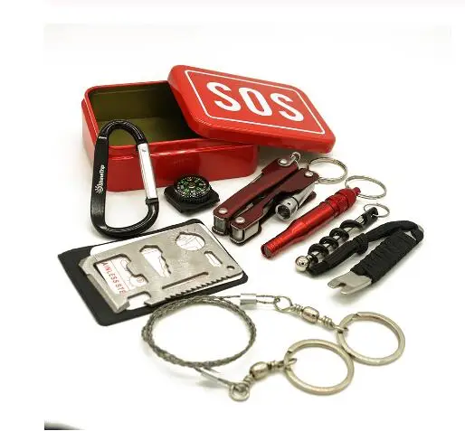 

Outdoor Multi Tool Emergency Survival Kit Box Self-Help SOS Outdoor Hiking Camping Equipment Multifunction Survival Tool 9 Items