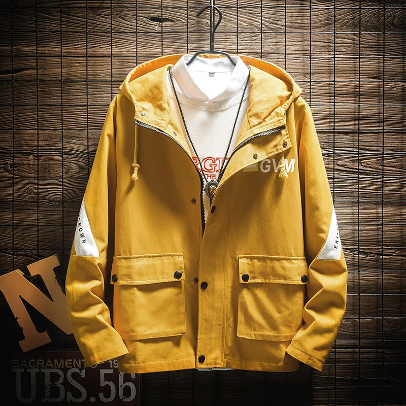 

Large size Japanese grid wind original national tide couple neutral hooded jacket men's jacket