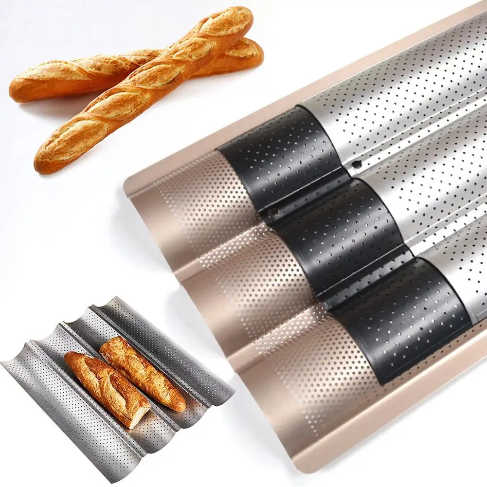 

2/3/4 Grooved Nonstick Perforated French Bread Baguette Bake Mold Baking Pan Carbon Steel Non-sticky Baguette Pan Kitchen Tools