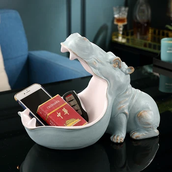 

3D Statue Hippo Sculpture Home Decoration Accessories Animal Figurine Storage Box Home Decor Ornament Room Table Decorations Art