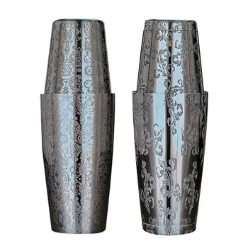 

Bartender 2Pcs/Set Boston Cocktail Shaker Bar Set Creative Engraving Designs Boston Cocktail Shakers Bar Accessories