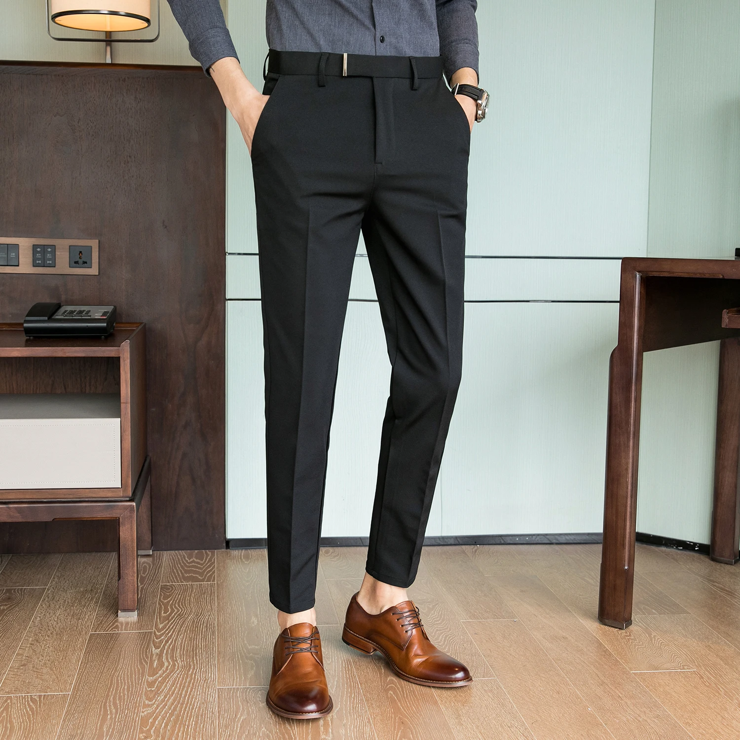 New Business Dress Pants Men Solid Color Office Social Formal Suit Pants  Casual Streetwear Wedding Trousers Pantalon Homme 28-36