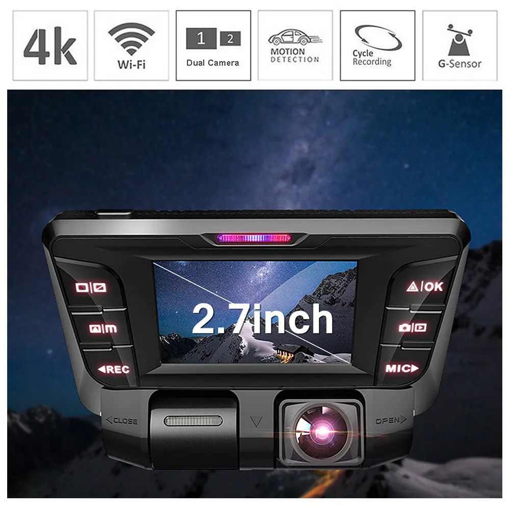 Автомобильный видеорегистратор SONY323 WDR 24h с двойным объективом V28 WiFi 4K FHD ночное