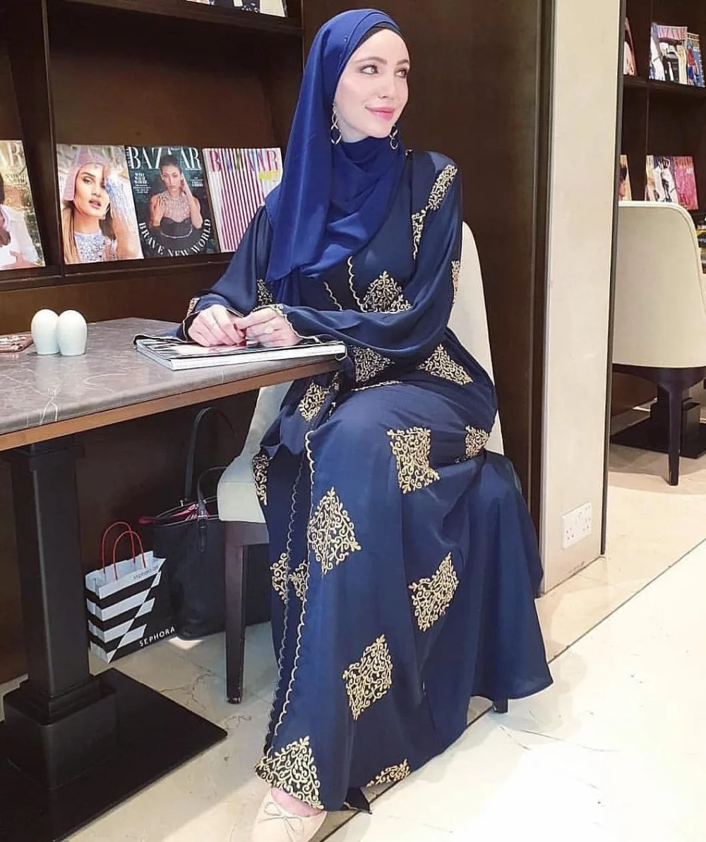 Элегантное мусульманское Абая платье с вышивкой Vestidos вечерние кимоно кардиган длинный халат платья Jubah Ближний Восток ИД Рамадан исламский