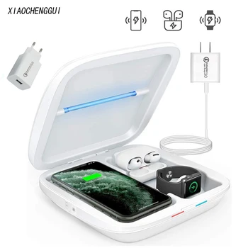 

The New Multifunctional Wireless Charger UV Disinfection Storage Box QC 3.0 3 in 1 Charging Box for iPhone Headset Watch