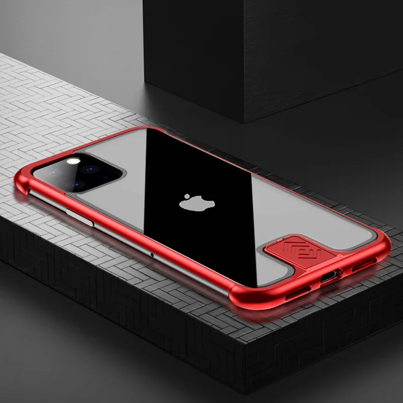 Новое поступление чехол для Coque iPhone 11 Pro Max Funda роскошный алюминиевый бампер из закаленного стекла полное покрытие Push Pull Hot