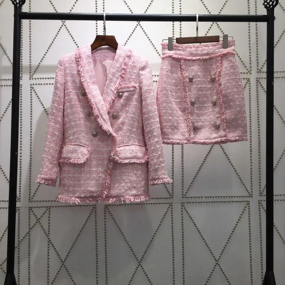2019 розовый комплект из двух предметов с юбкой женский элегантный зимний костюм |