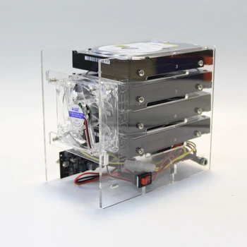 

DIY 4-bit hard drive expansion bracket HDD 3.5 inch External hard disk power supply rack DIY NAS Transparent acrylic stand 250W