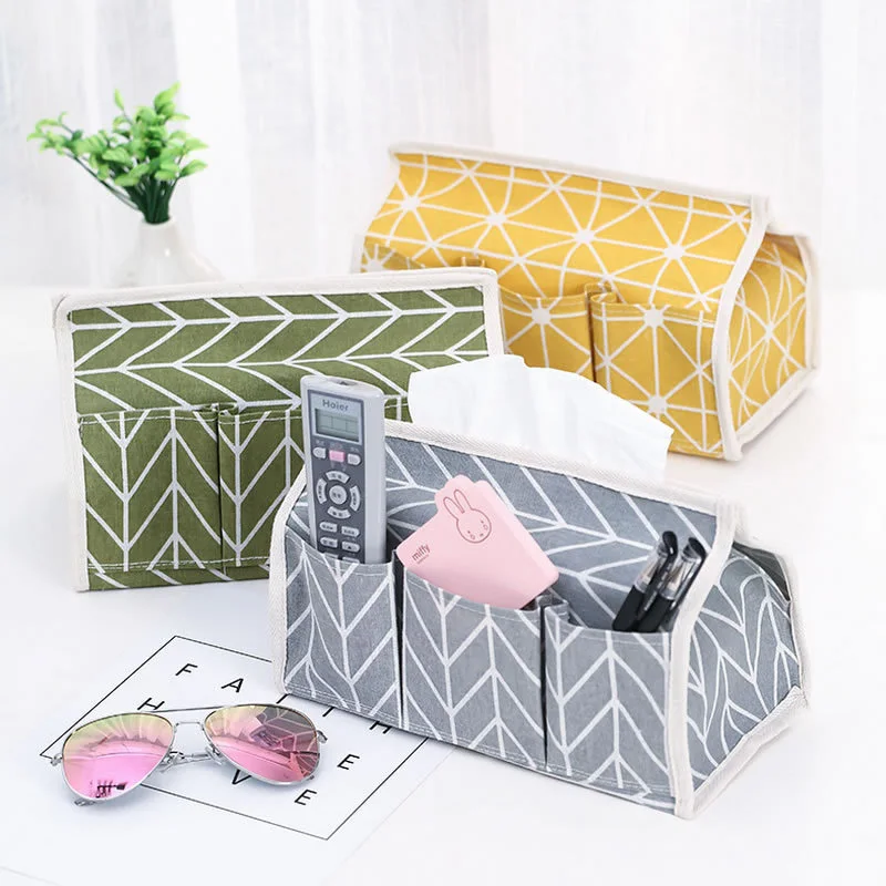 

Cotton linen paper towel box Garden wind multi-function paper towel paper towel set Desktop debris storage box