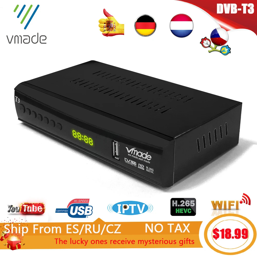Новейший DVB T3 DVB T2 наземный приемник HD 1080P ТВ тюнер DVB T2 декодер H.265 поддержка youtube USB wifi цифровой приемник